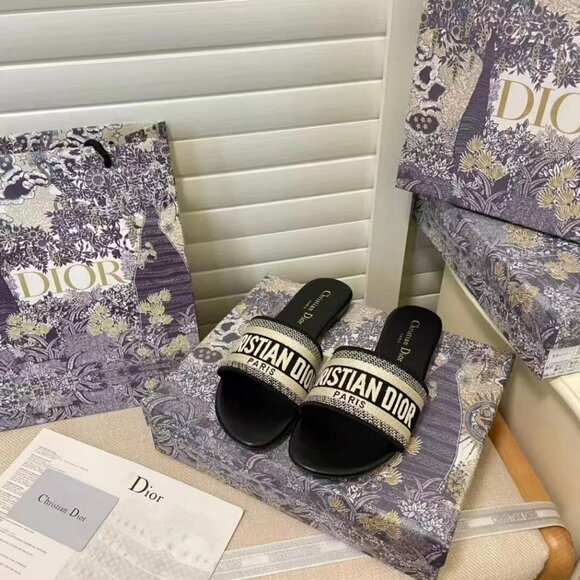 Christian Dior Sparkly Dway Slide Black Sandals - Picture 1 of 6